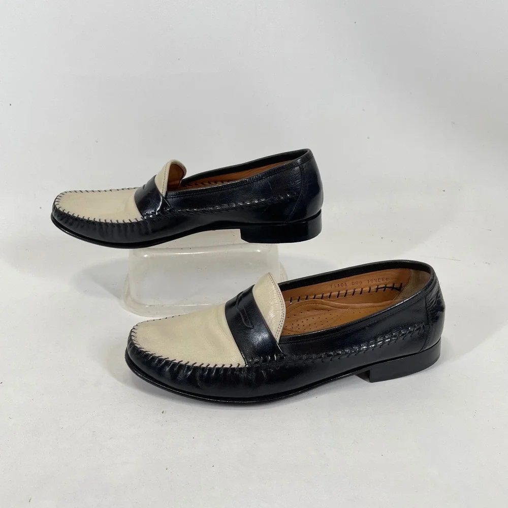 Florsheim Mens Two Tone Penny Loafers Black Cream Leather Whipstitch 10.5 EEE